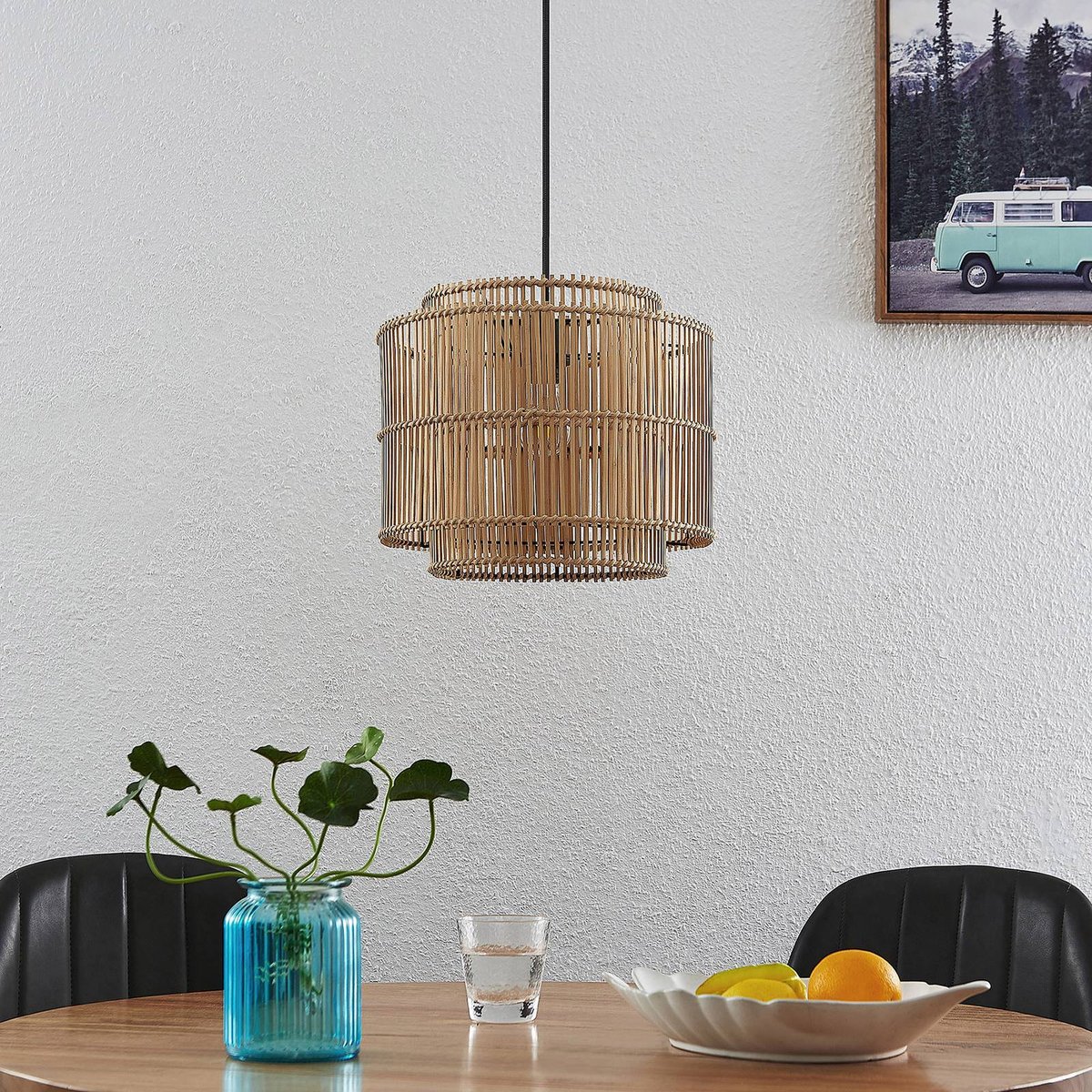 Suspension en bambou scandinave, Bridga bambou naturel, noir, LINDBY
