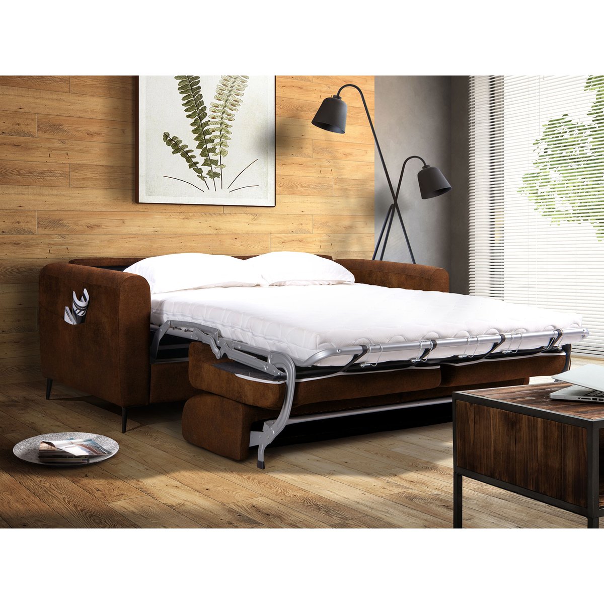 Lit - ALLAN marron, BEST MOBILIER