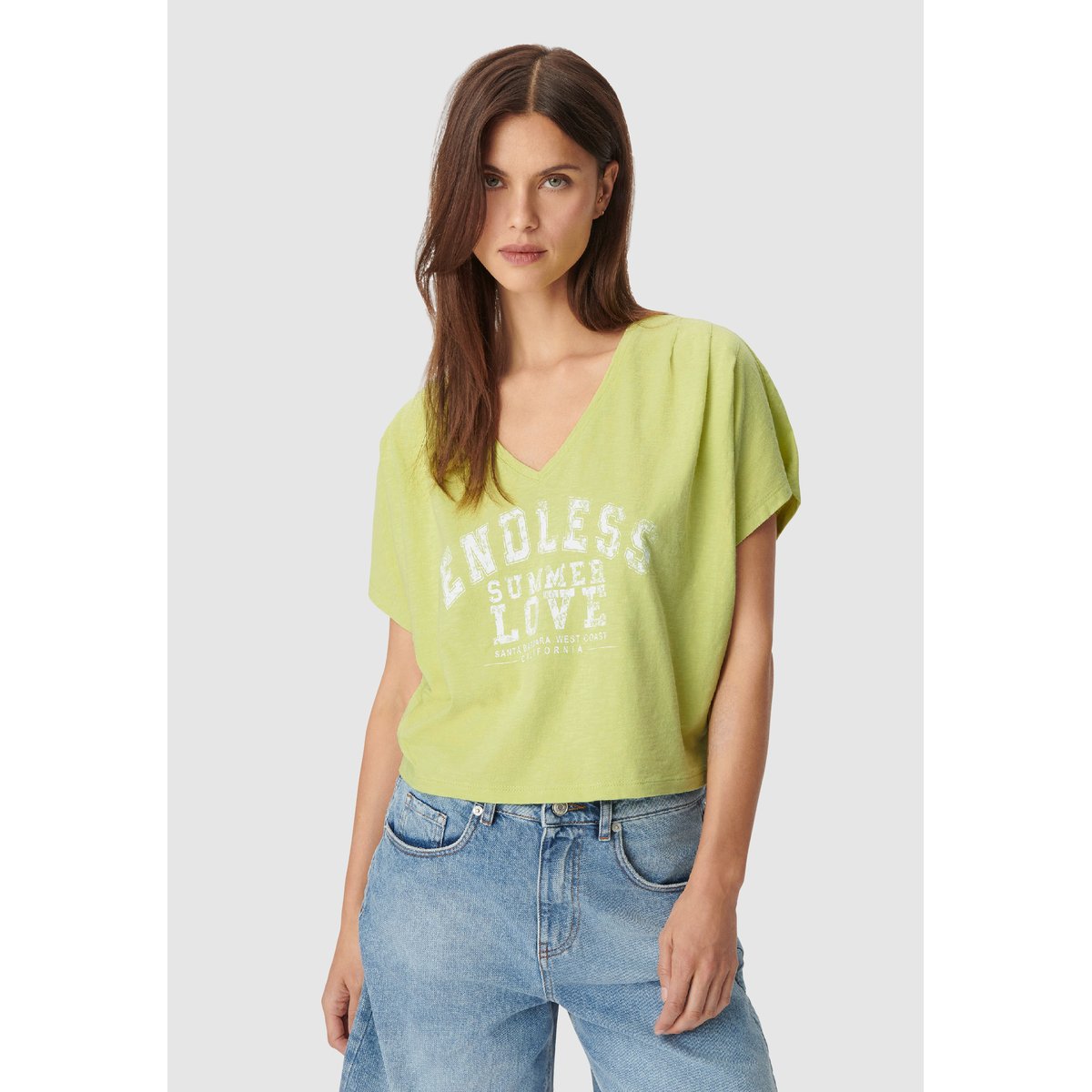Tee-shirt col V à message vert clair, IKKS