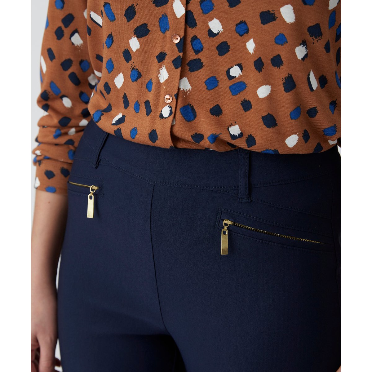 Pantalon 7/8ème toile extensible bleu marine foncé, DAMART