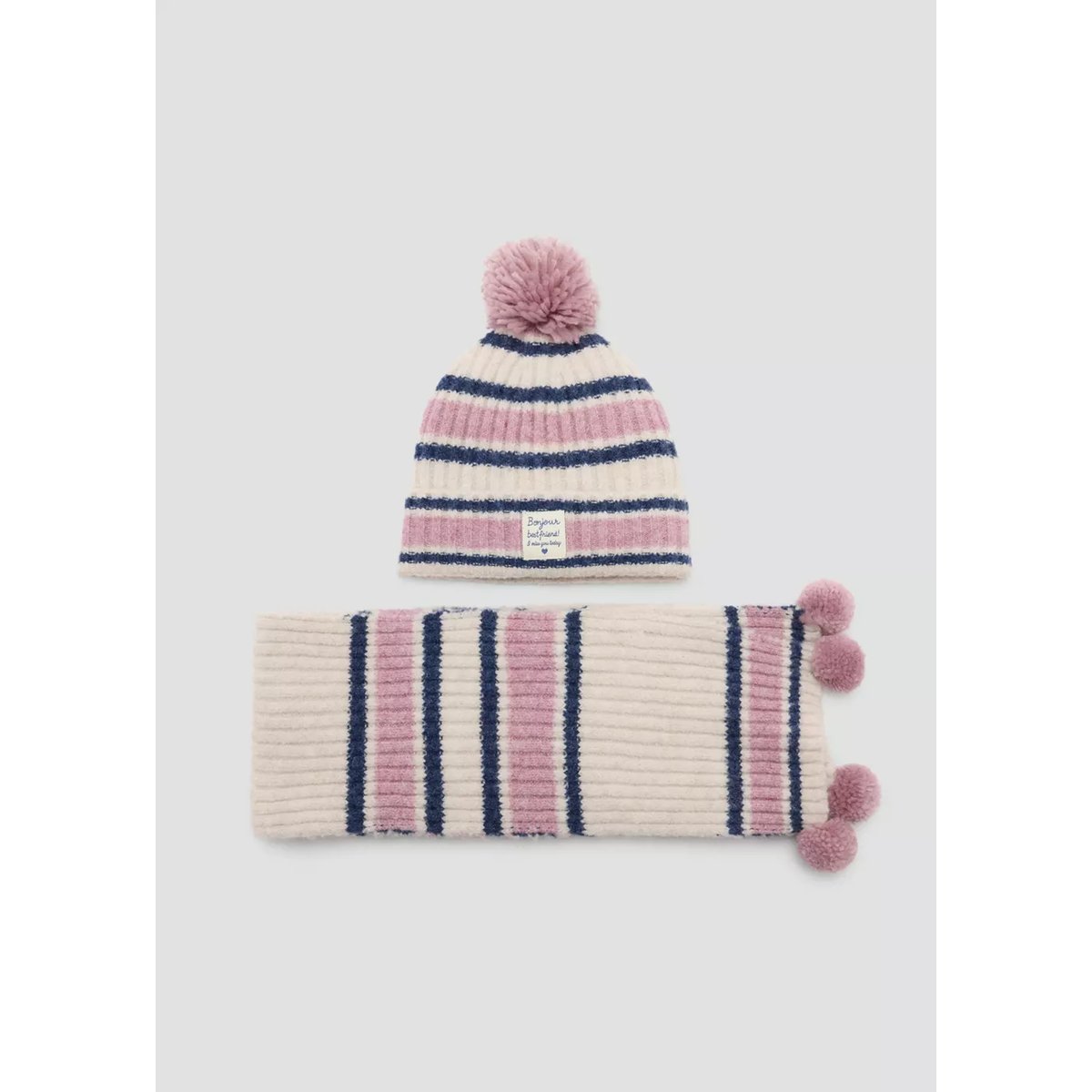 Bonnet en maille à rayures rose pâle, MANGO BABY