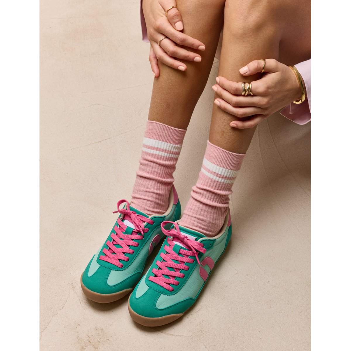 Baskets basses RIYA vert rose, ODAJE