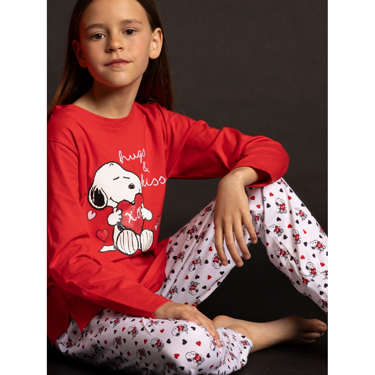 Pyjama pantalon top manches longues Peanuts In My Heart rouge, ADMAS