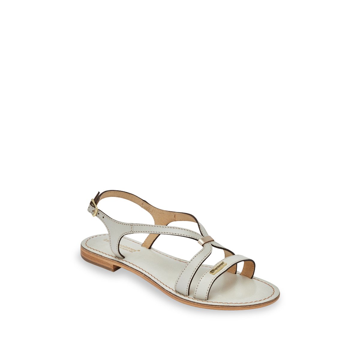 Sandales plates en cuir à brides HAMOON crème, LES TROPEZIENNES PAR M.BELARBI