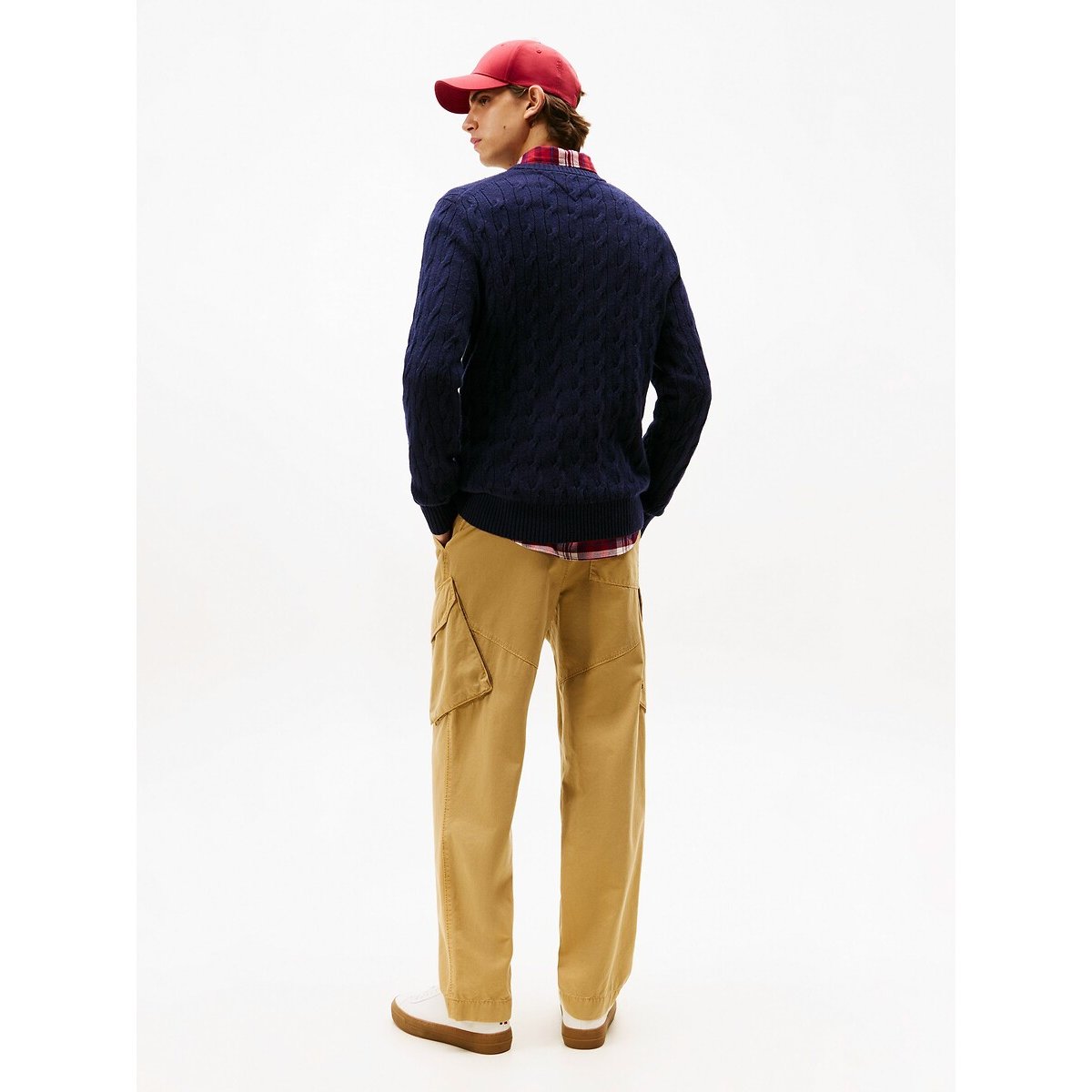 Pull col rond en laine torsadé bleu marine, TOMMY HILFIGER