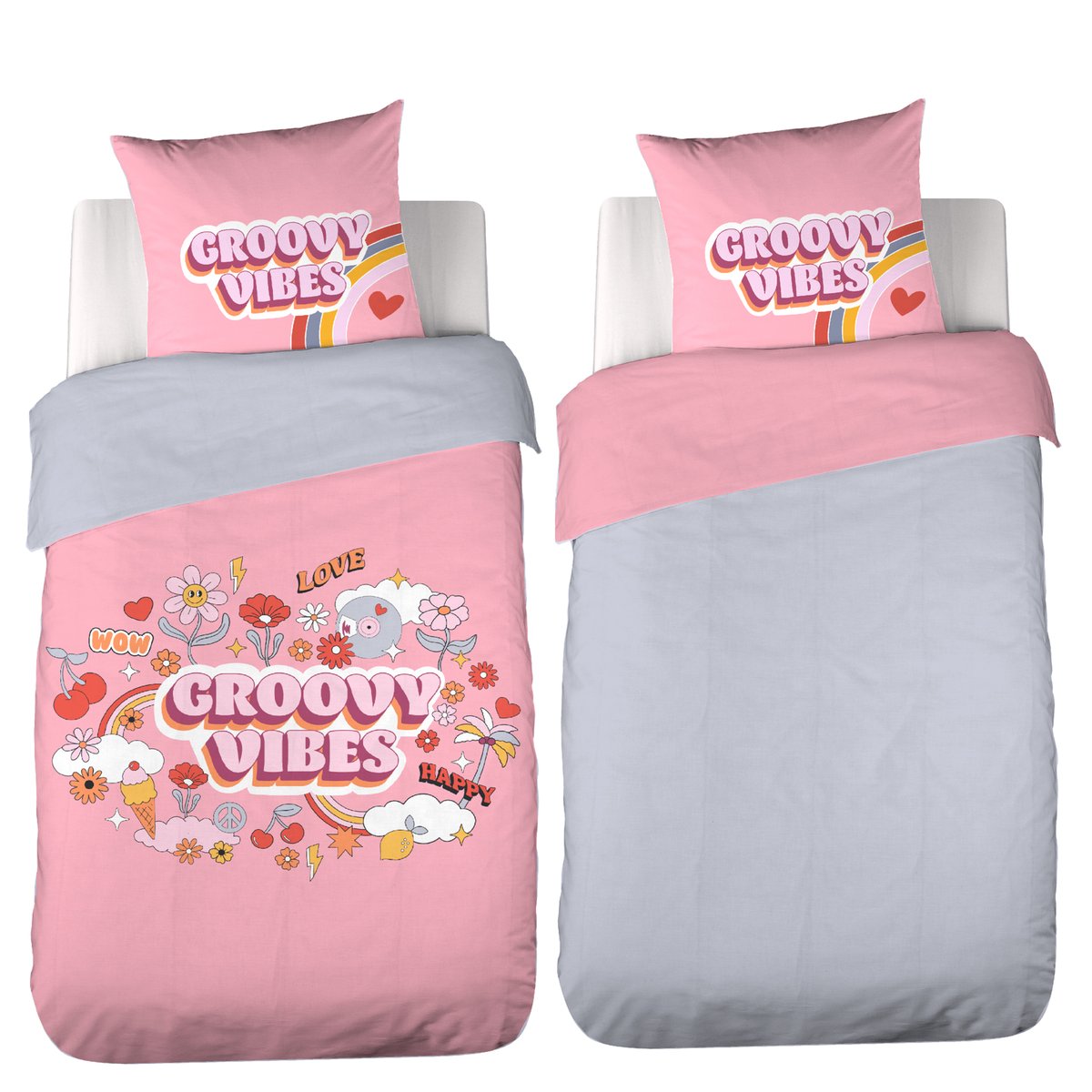 Parure de lit enfant Groovy Vibes rose rose, COTE DECO