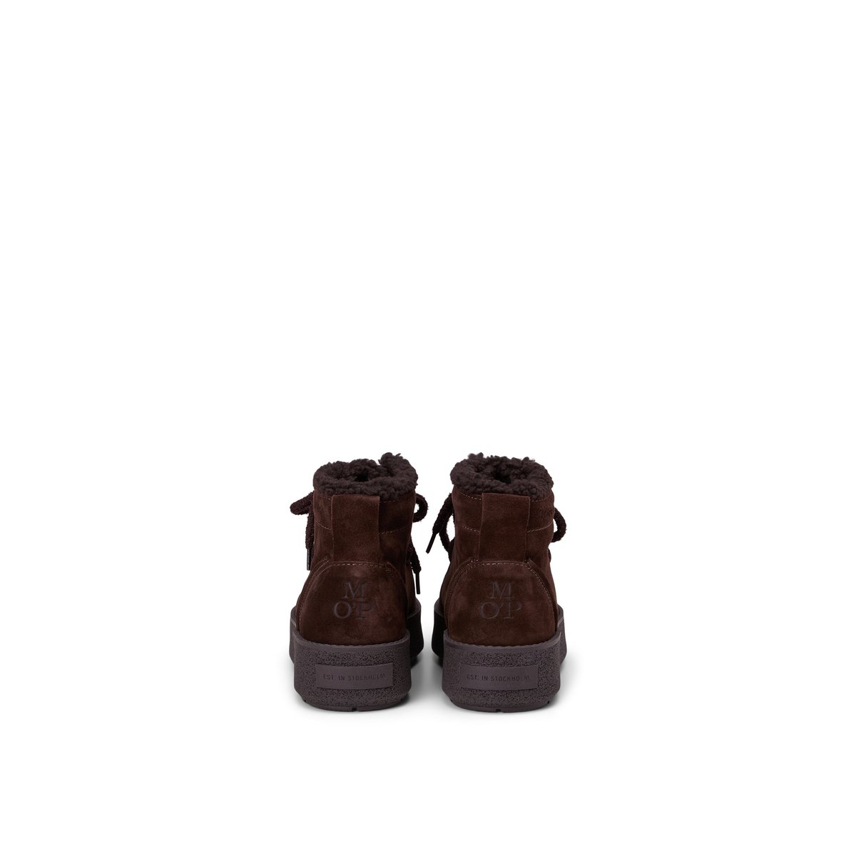 Chaussures à lacets montant jusqu'à la cheville, modèle Pia en cuir velours souple marron foncé, MARC O'POLO
