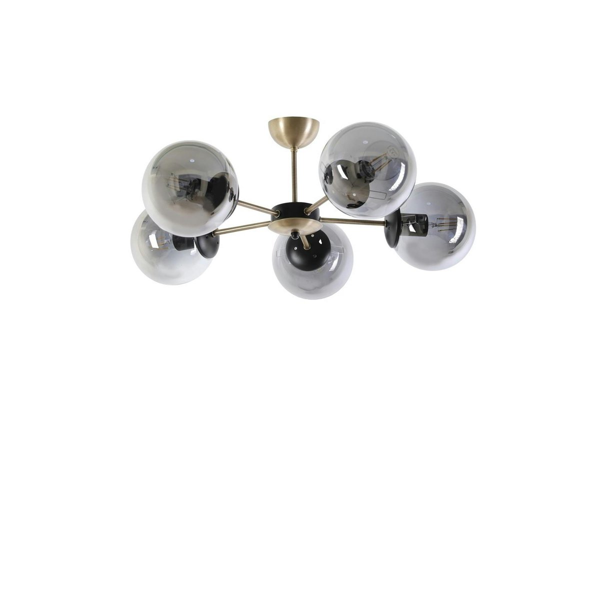 Suspension moderne de salon, 5 globes verre fumé SIERRE doré, PIER IMPORT