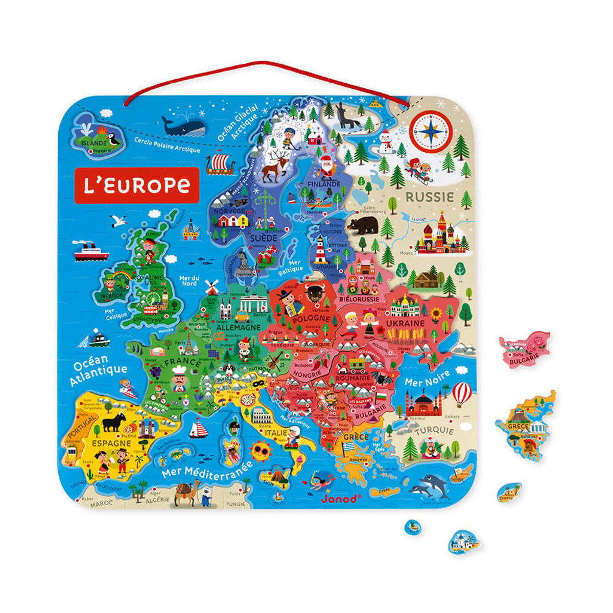Puzzle Carte D'europe Magnétique 40 Pièces couleur unique, JANOD