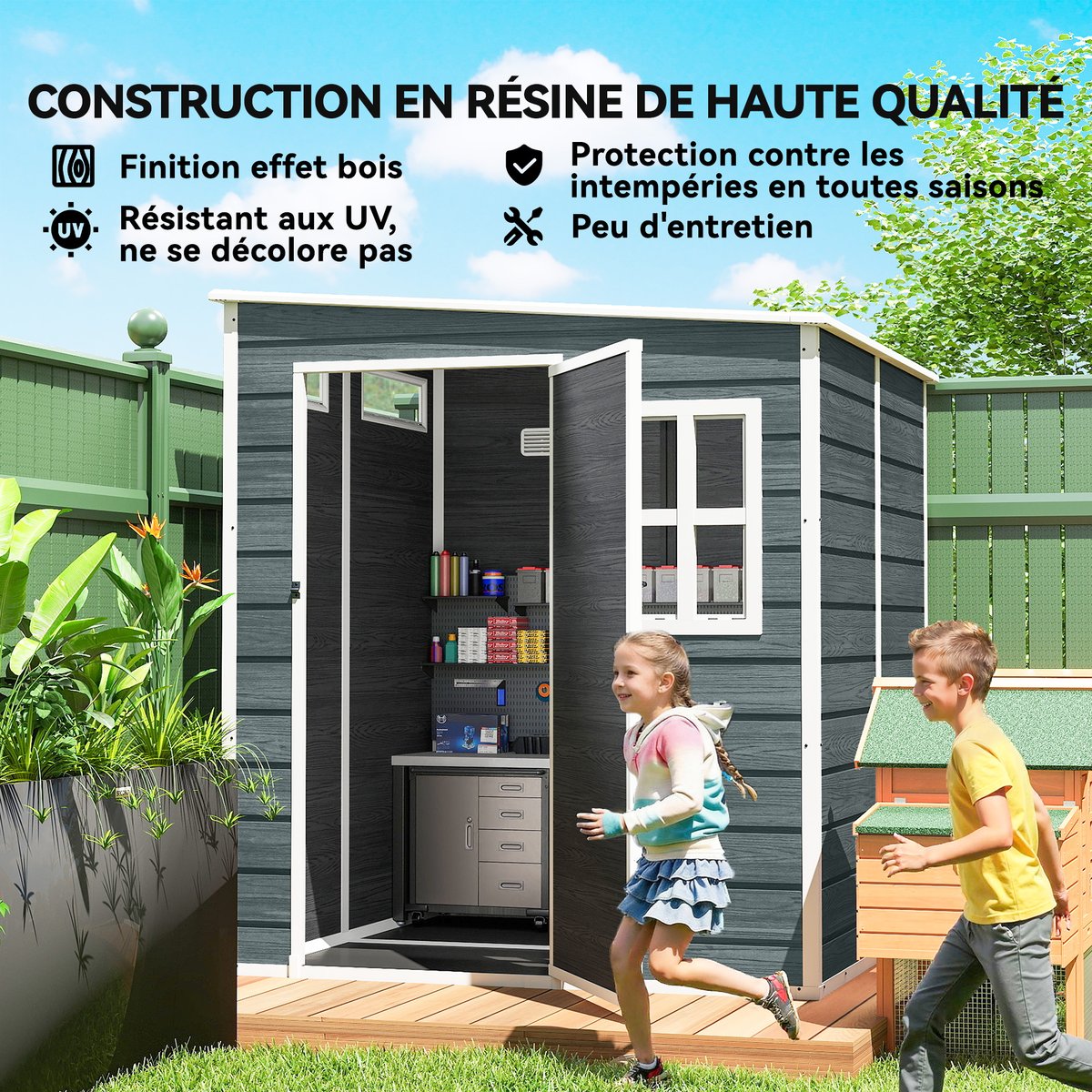 Abri de jardin PP Gris gris, OUTSUNNY