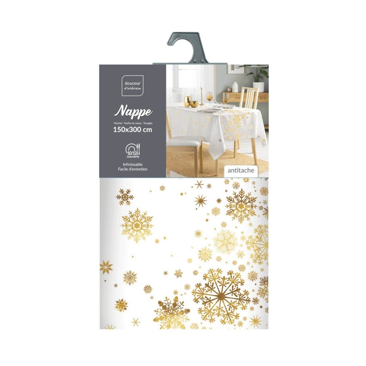 Nappe Rectangulaire 150x300 Antitache Imprimé Blanc Et Doré blanc, DECORATIE