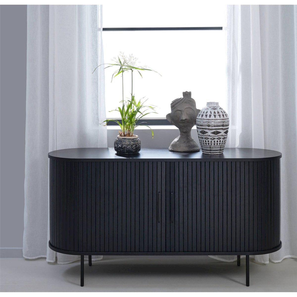 Buffet cannelé en bois collection GATIVEL noir mat, RECOLLECTION