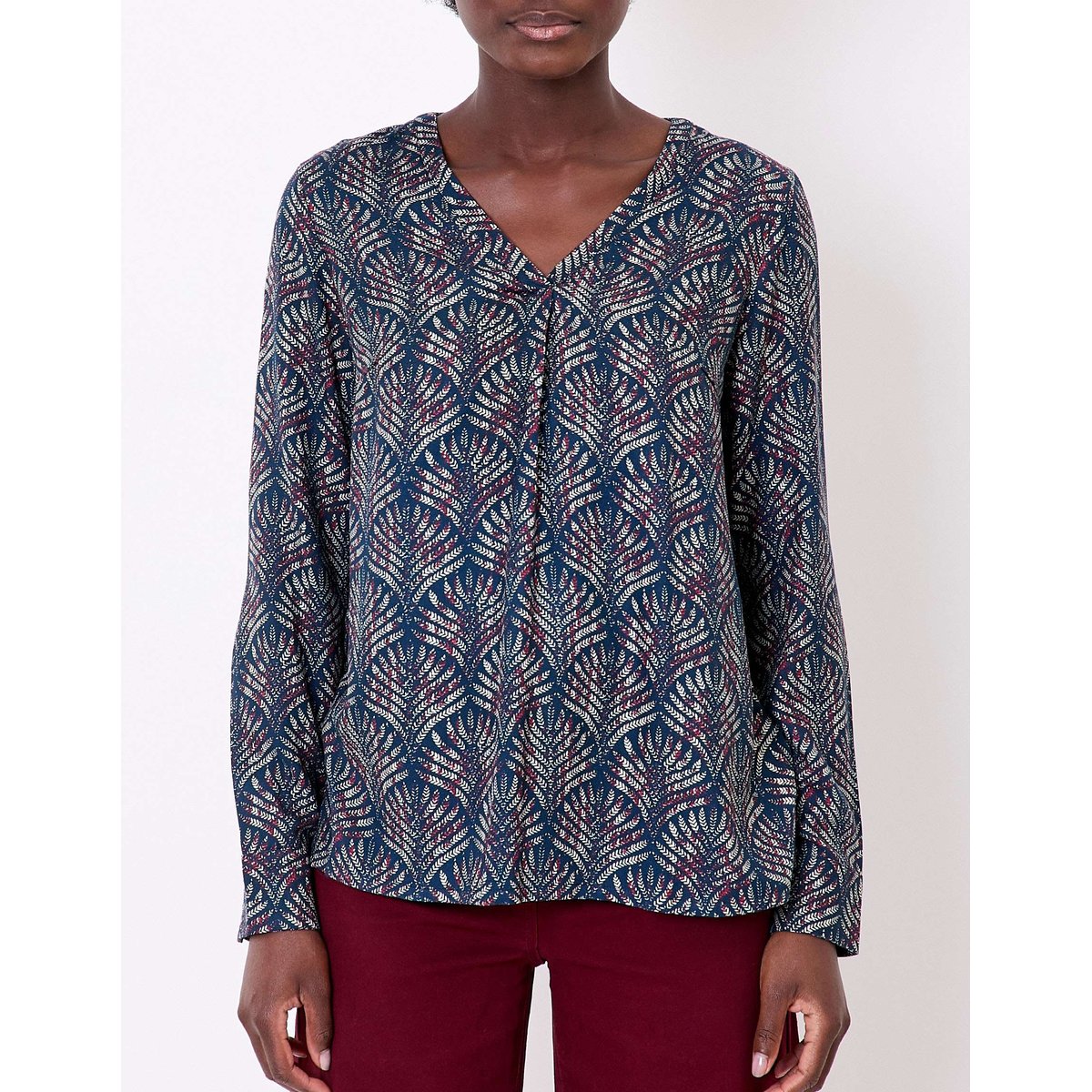 Blouse imprimée fluide évasée col V PALASI bleu horizon kumar, LA FIANCÉE