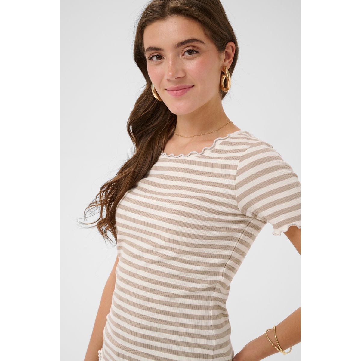 T-shirt à manches courtes beige feather gray white stripe, CREAM