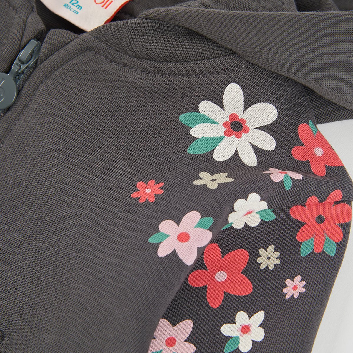 Veste molleton fille imprimé fleurs gris, BOBOLI