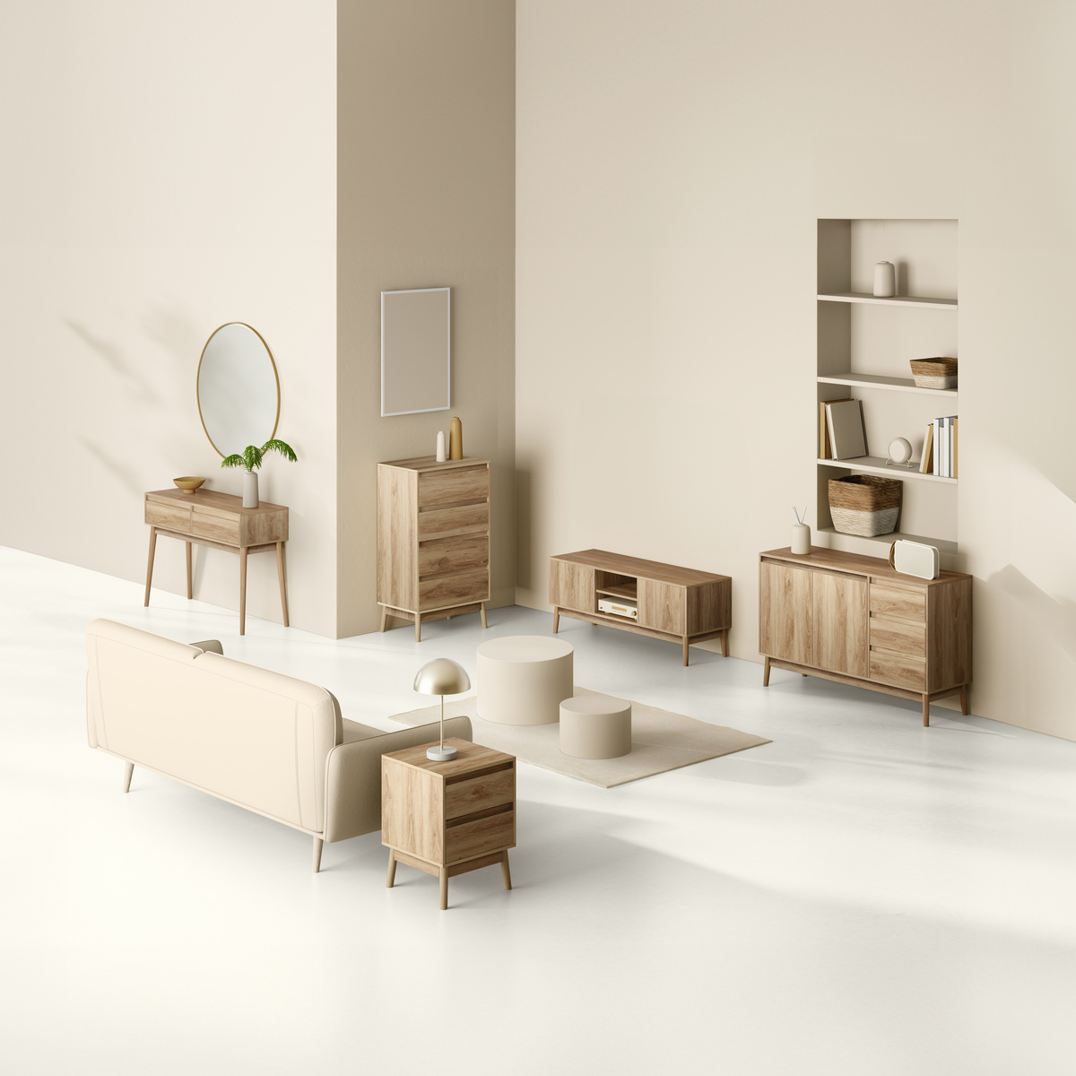 Commode 4 tiroirs effet chêne naturel ABANA beige, 5FIVE SIMPLY SMART
