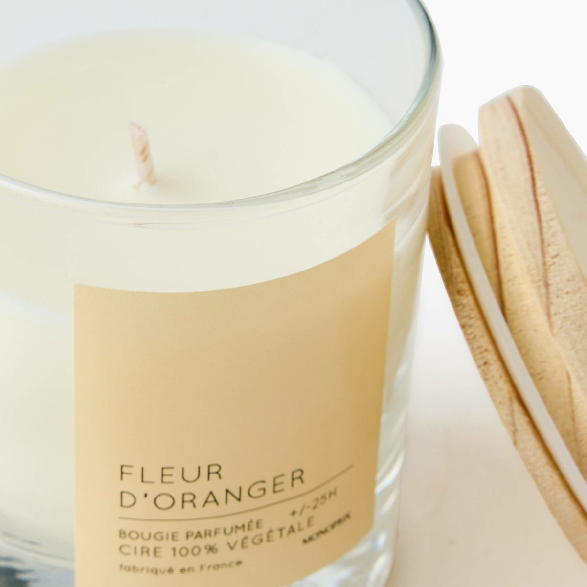 Bougie en cire végétale dans pot en verre - Fleur d'oranger couleur unique, MONOPRIX