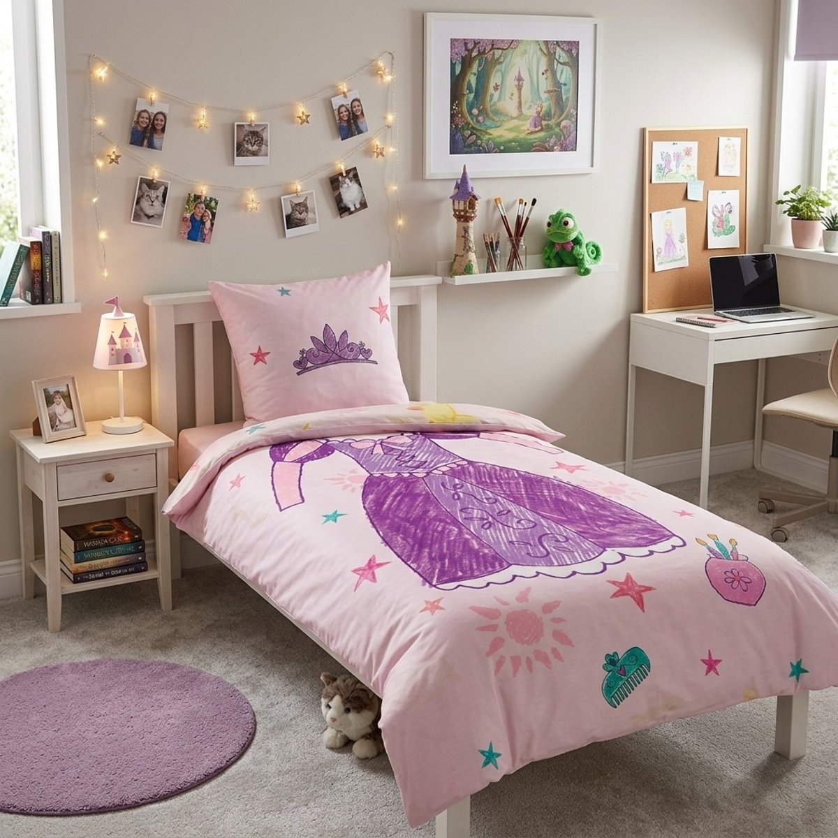 Parure de lit Belle et Raiponce, PRINCESSES DISNEY beige, DISNEY