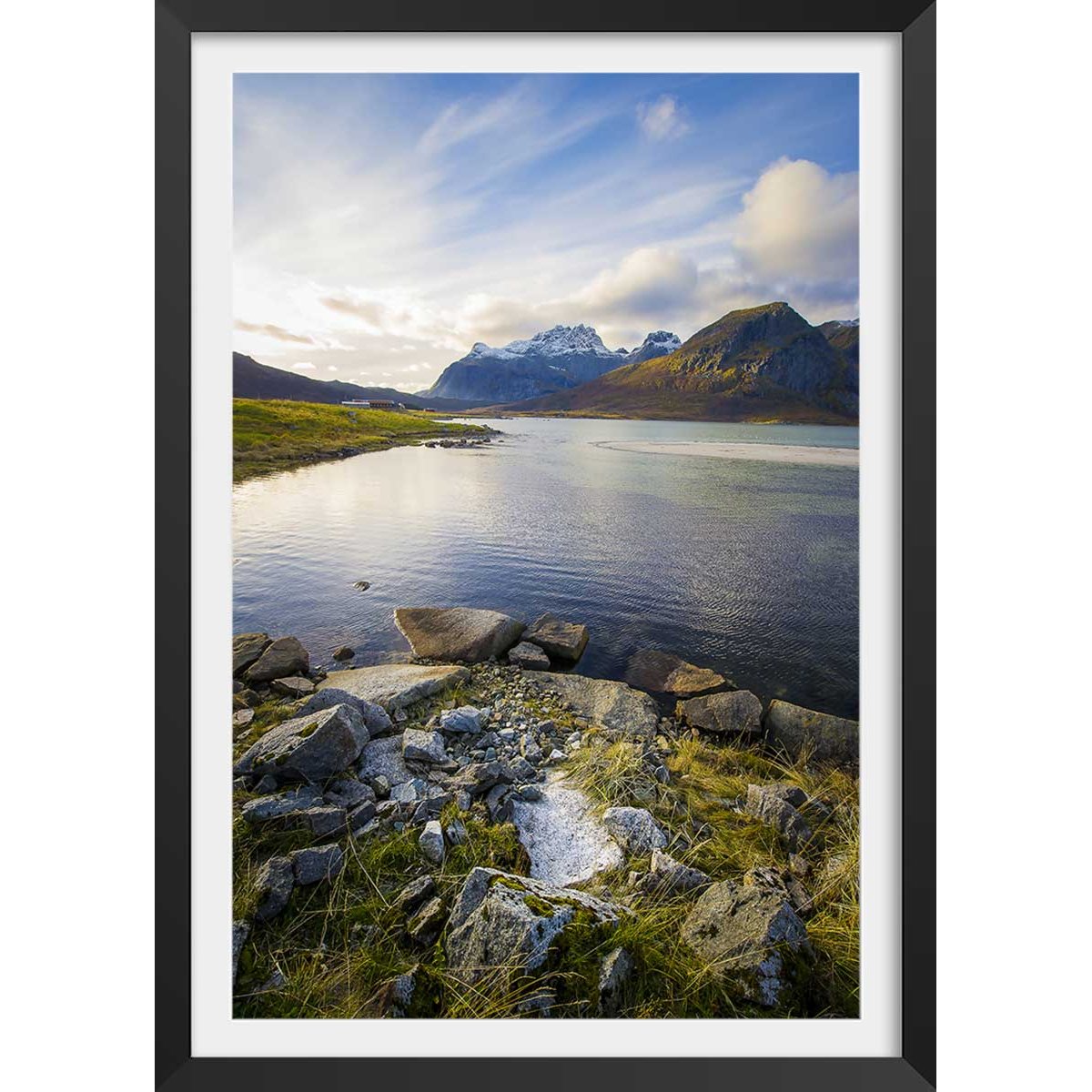 Affiche paysage lac glacière affiche + cadre en bois - noir, HEXOA