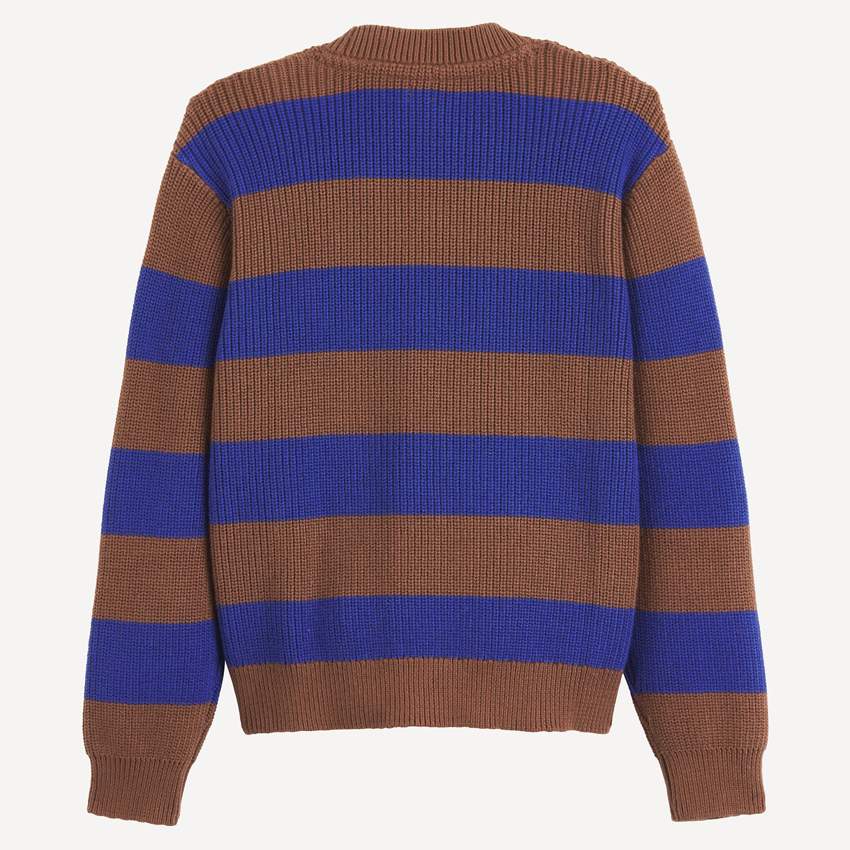 Jersey de rayas y cuello redondo en punto grueso marrón/azul, LA REDOUTE COLLECTIONS