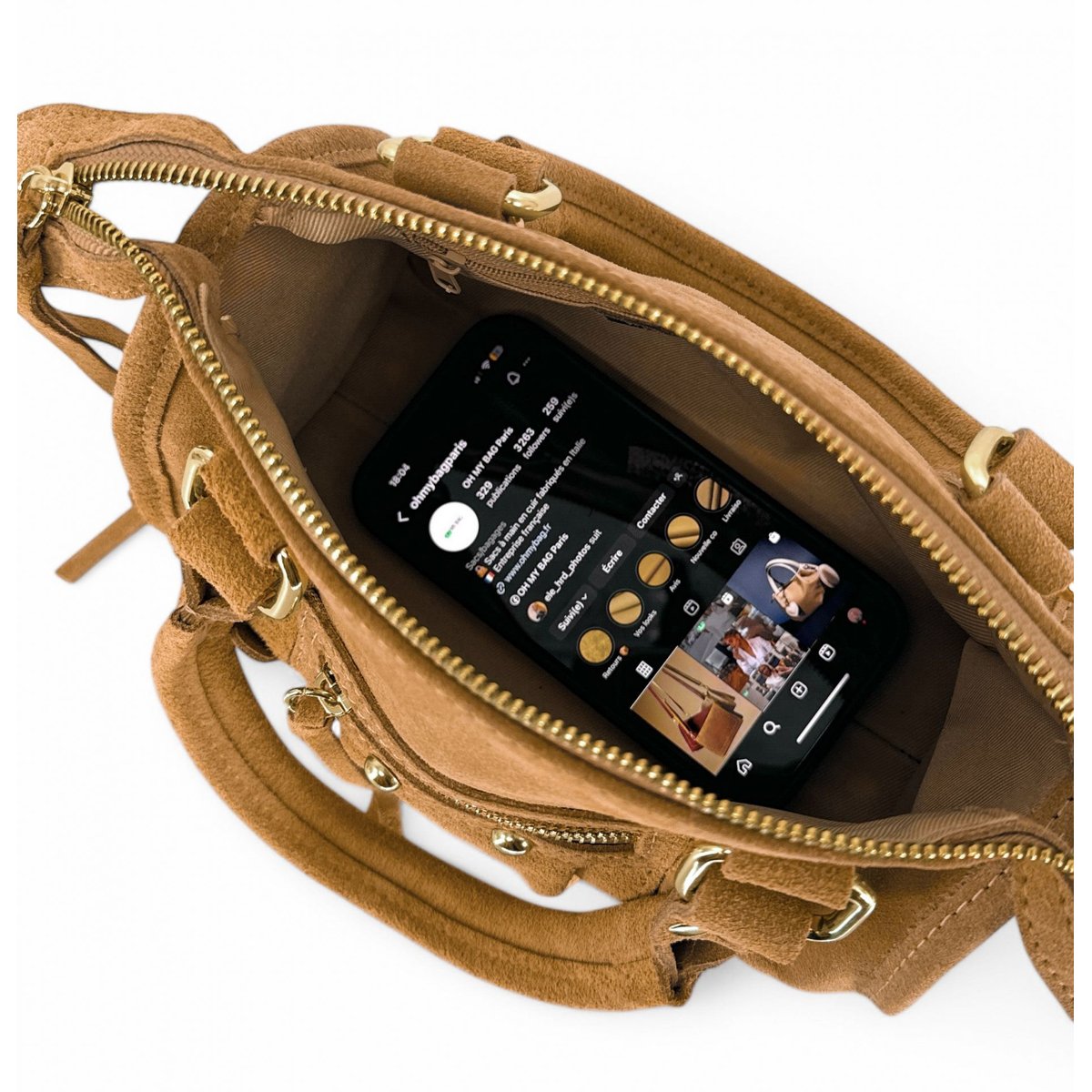 Mini-sac en croûte de cuir STORM SUEDE NANO camel, OH MY BAG