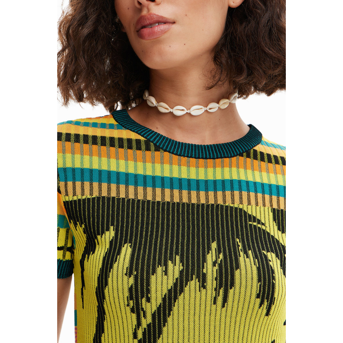 Knit landscape T-shirt jaune, DESIGUAL