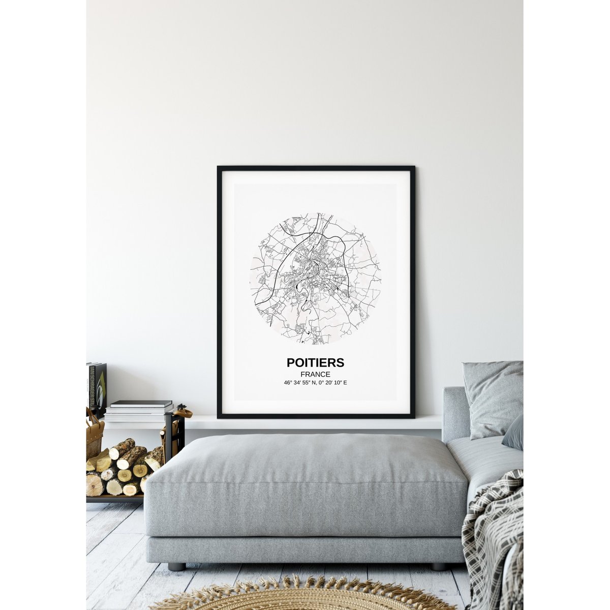 Affiche Carte Poitiers blanc, L'AFFICHERIE