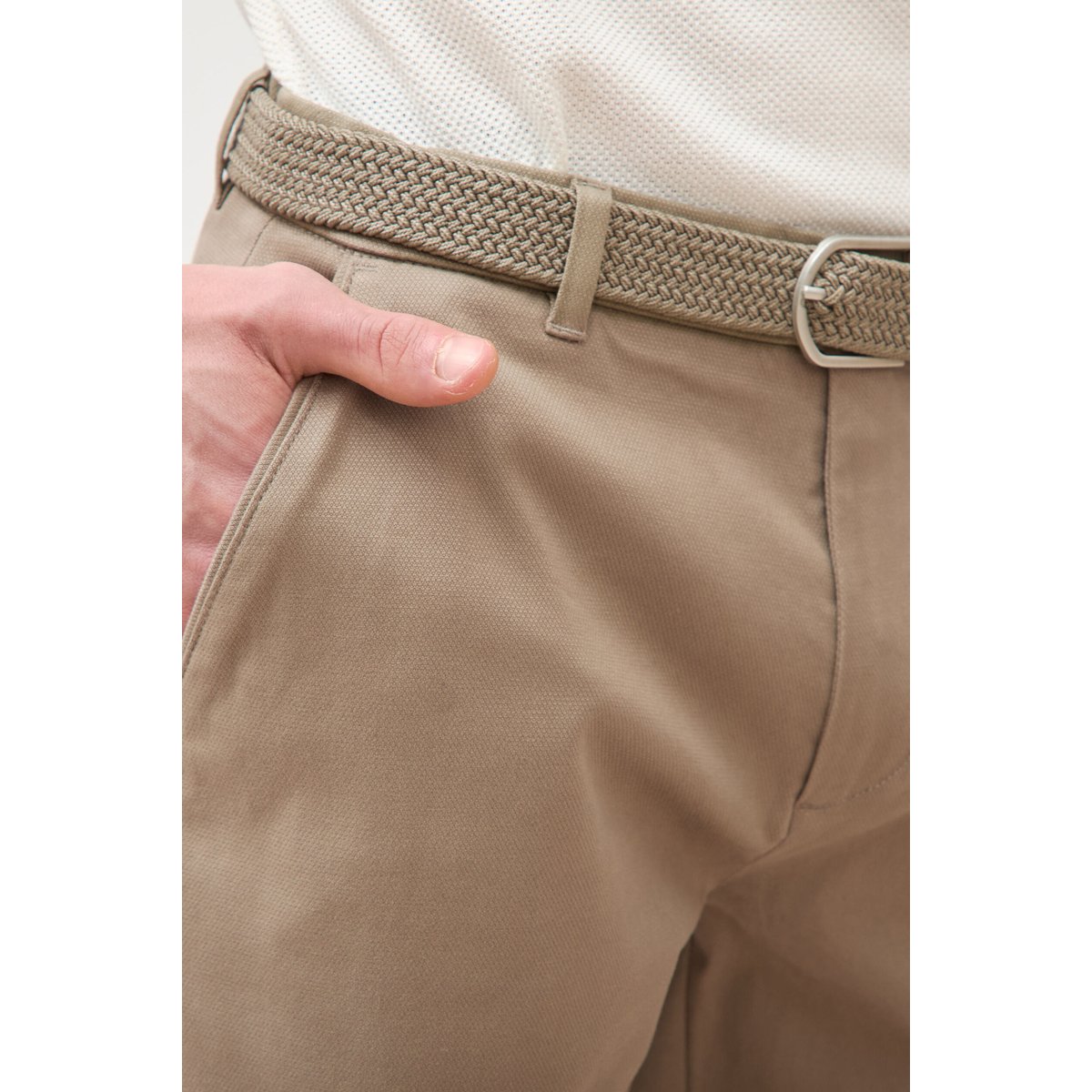 Pantalon straight longueur 32 ceinture taupe, BONOBO