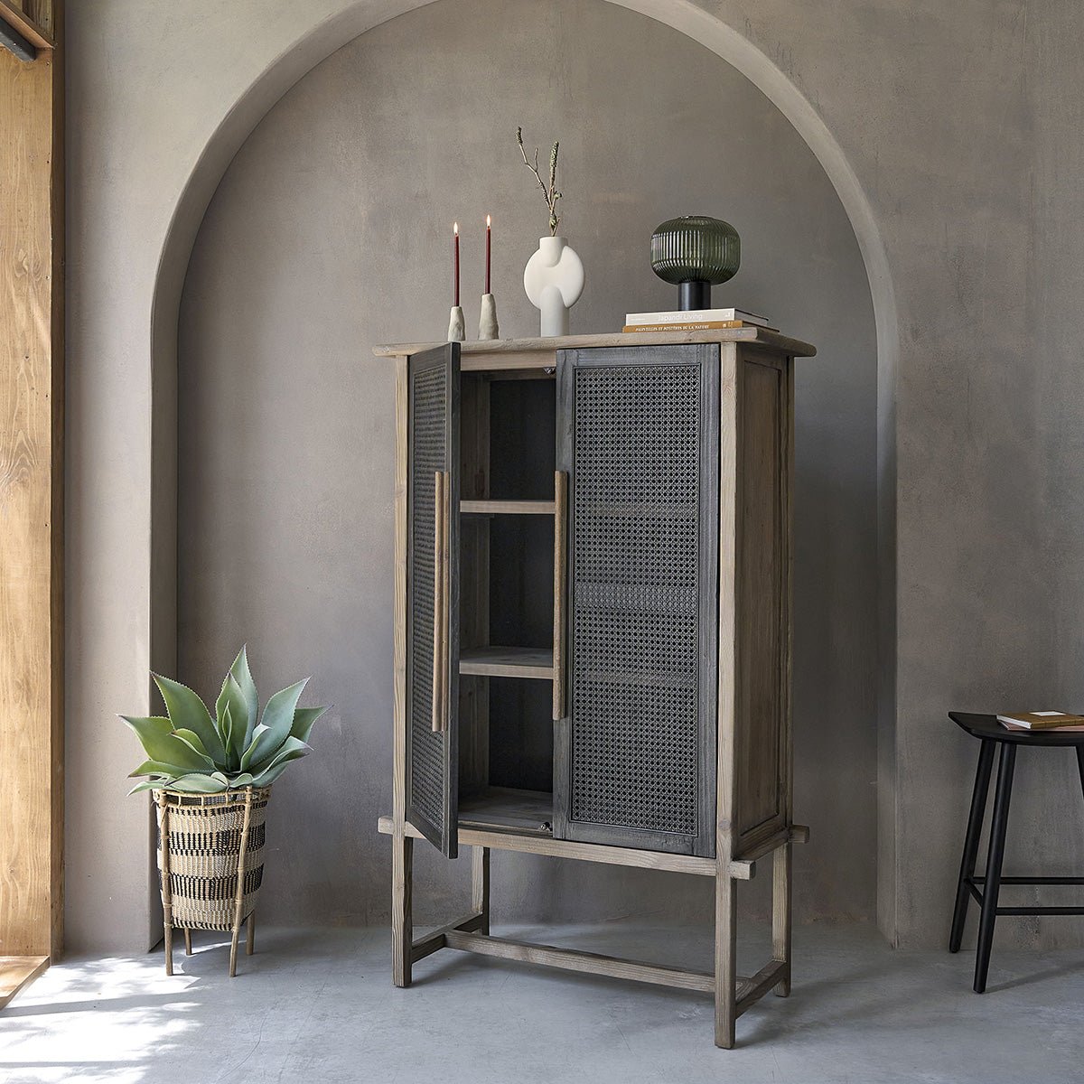 Armoire 2 portes en bois recyclé massif JUNKO gris, BERAH GETAH