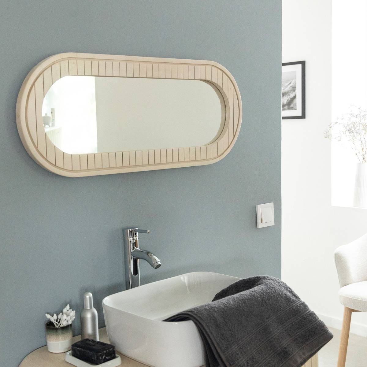 Miroir en bois de manguier ovale YONI bois clair, MADE IN MEUBLES 