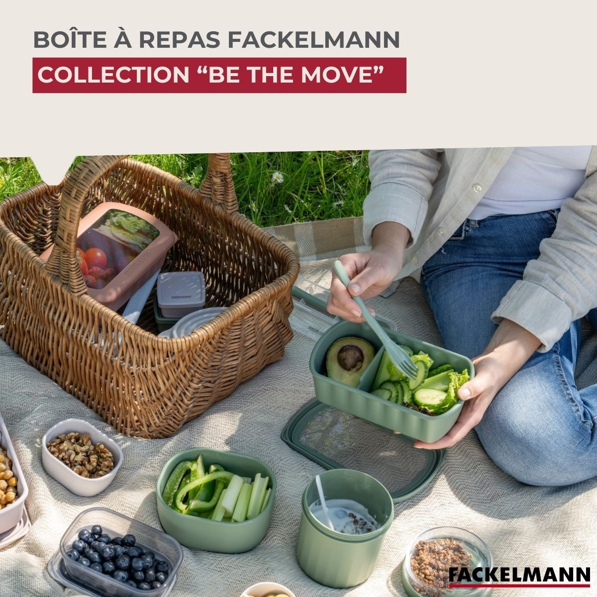 Lot de 4 lunch box compartimentées 1L avec 4 ustensiles STORAGE rouge, FACKELMANN
