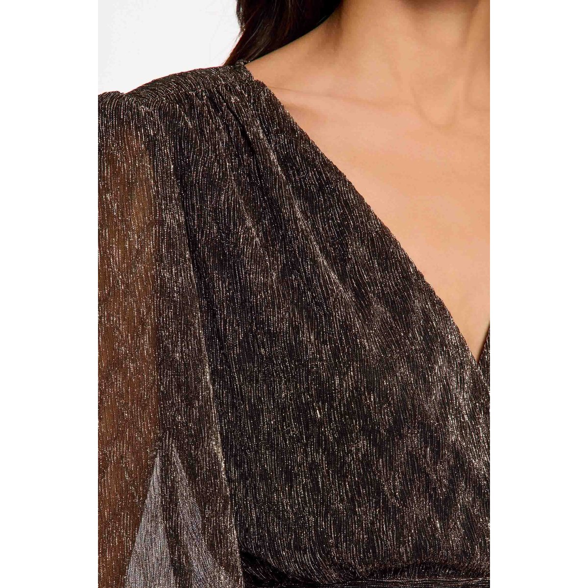 Robe longue plissée couleur bronze, MORGAN