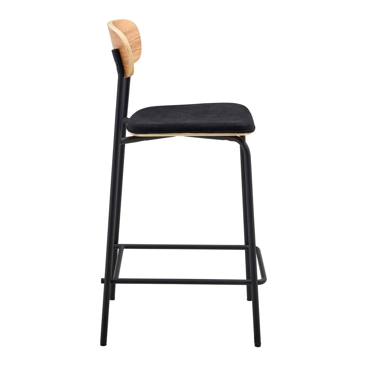 Lot de 2 chaises hautes en métal, bois et tissu, LEXY noir, OVIALA