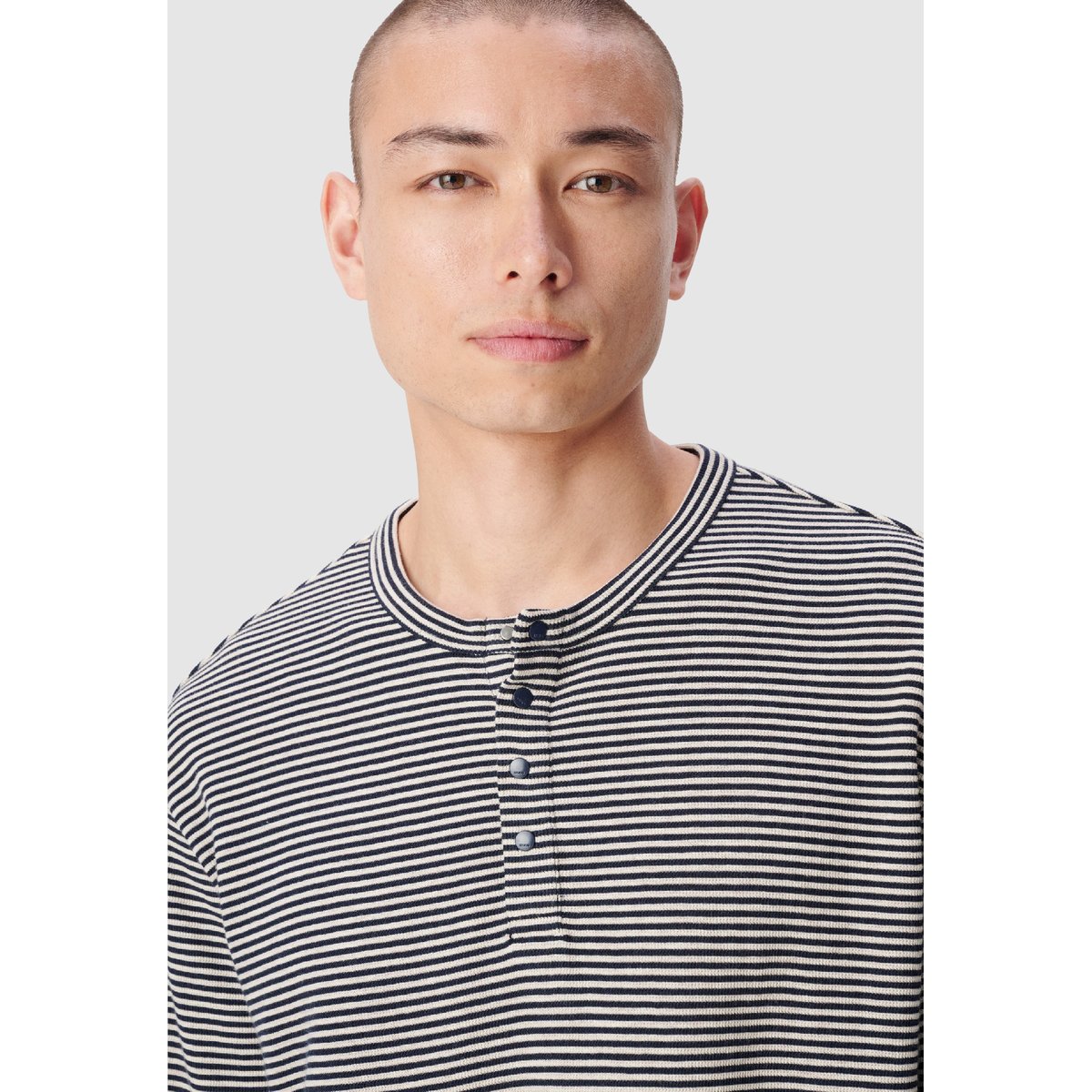 Tee-shirt rayé col tunisien bleu marine, IKKS