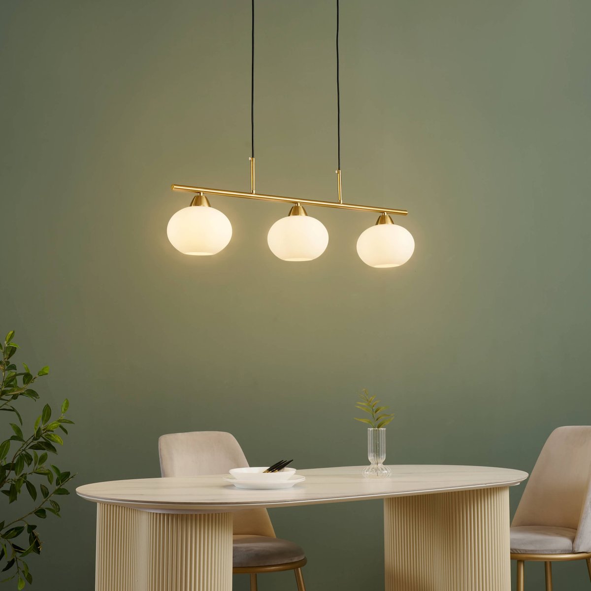 Suspension avec abat-jours en verre - ALCYONE laiton et blanc, KOSILUM