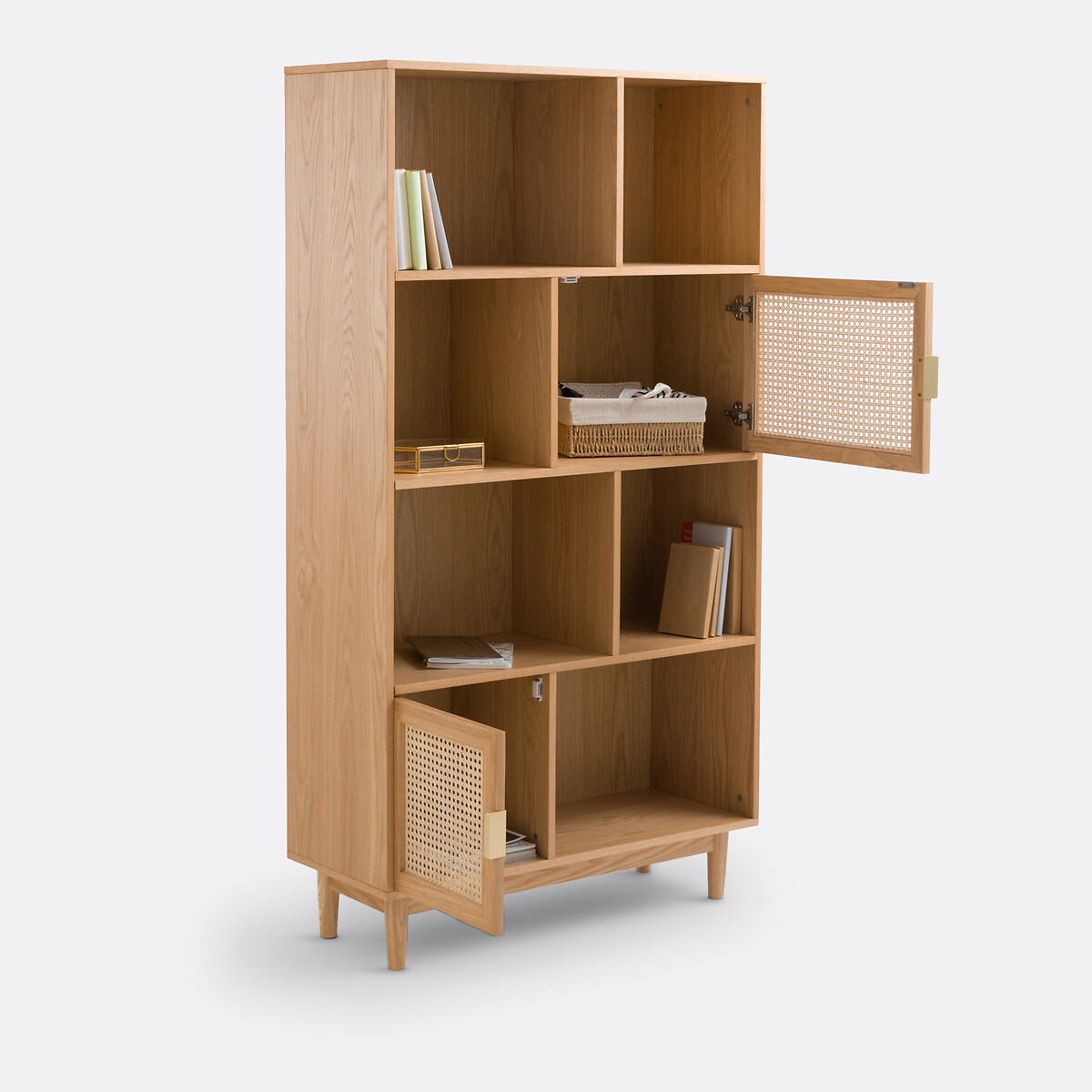Opbergkast/boekenkast, eikenfineer en rotan, Loris naturel, LA REDOUTE INTERIEURS
