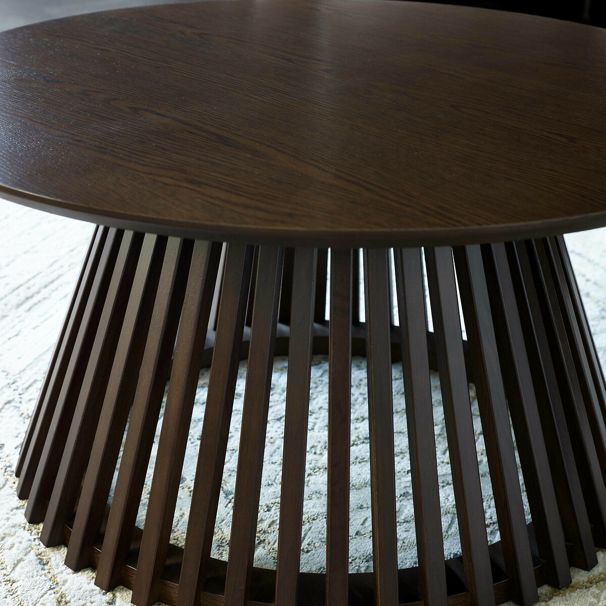 Osric Round Dark Oak Slatted Coffee Table dark oak wood, SO'HOME