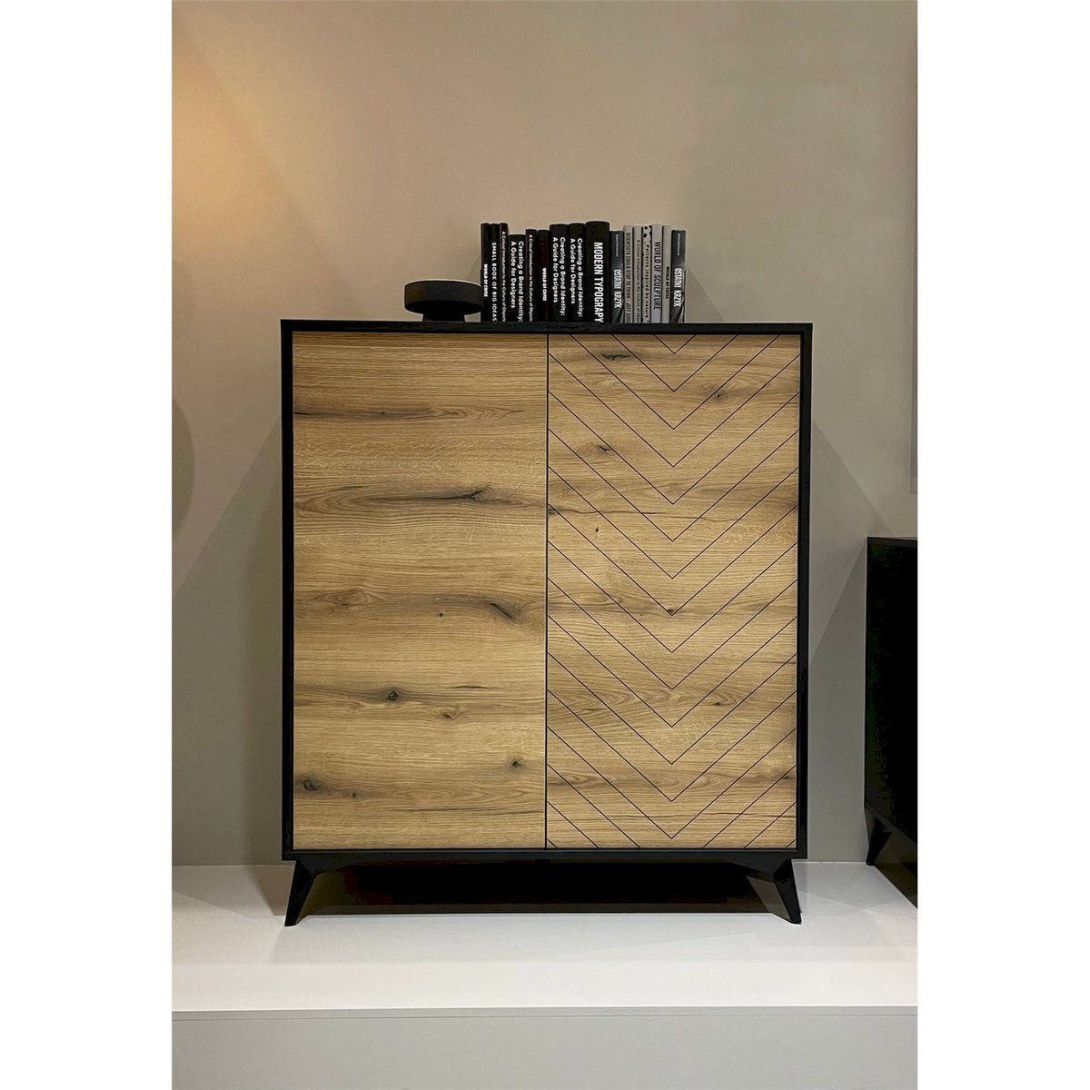Commode haute bois collection BOULIA noir et chêne evoke, RECOLLECTION