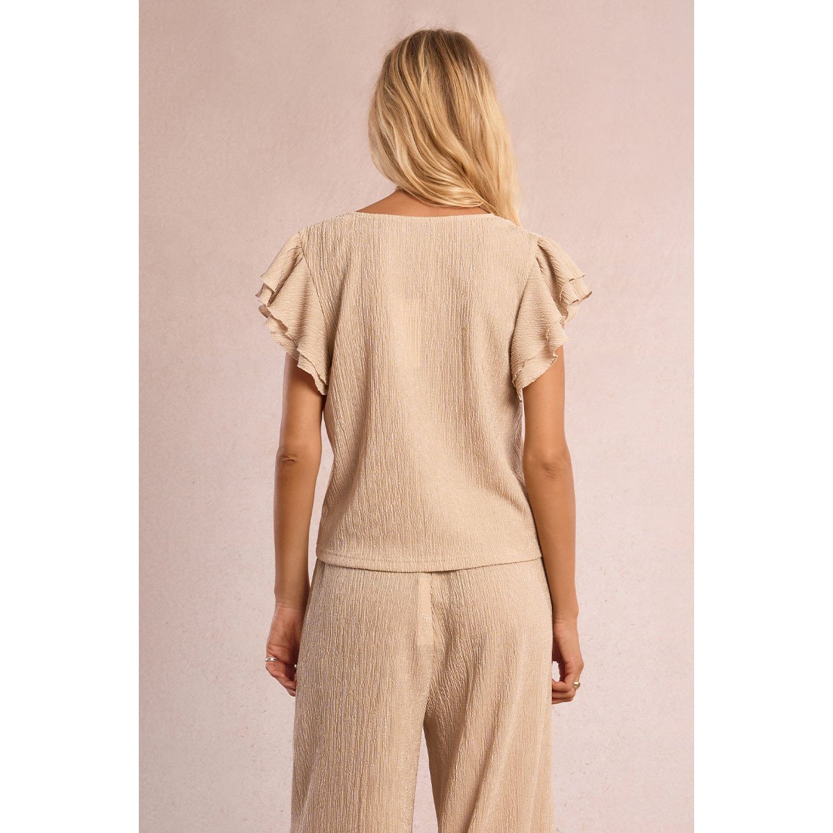 Top manches courtes volantées beige, MOLLY BRACKEN
