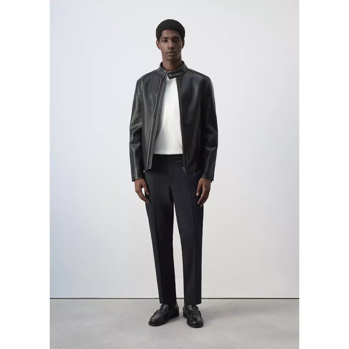 Blouson simili-cuir fermeture Éclair noir, MANGO MAN