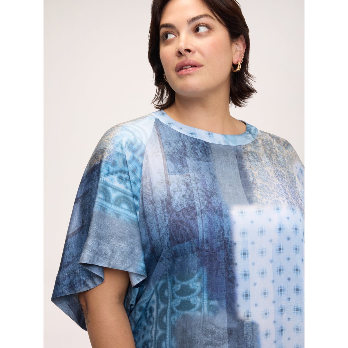 Blouse à imprimé patchwork bleu, FIORELLA RUBINO