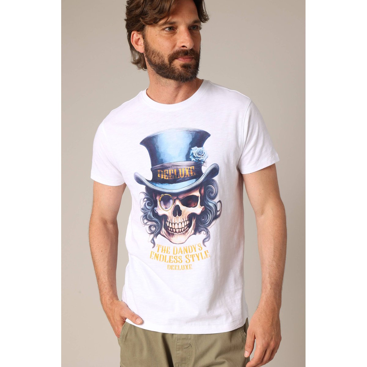 T-shirt 100 % coton avec imprimé tête de mort style dandy DANDY white, DEELUXE