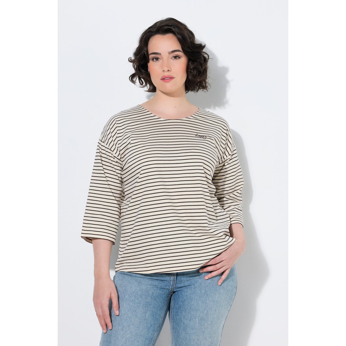 T-shirt décolleté rond et manches 3/4 vanille, ULLA POPKEN