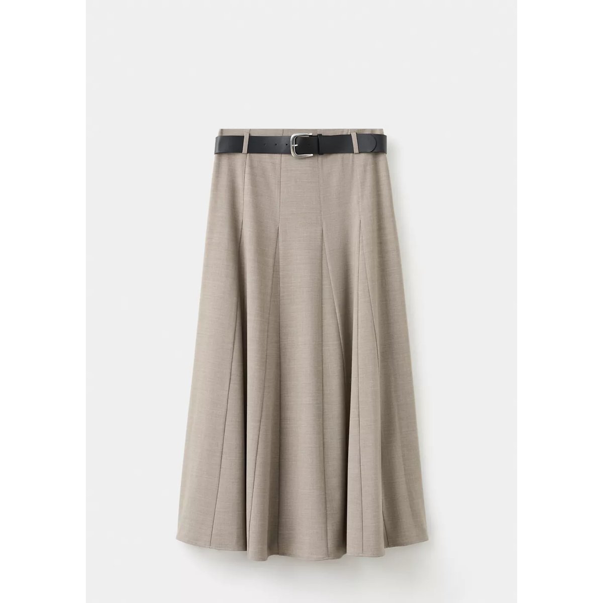 Jupe évasée à godets avec ceinture gris, MANGO