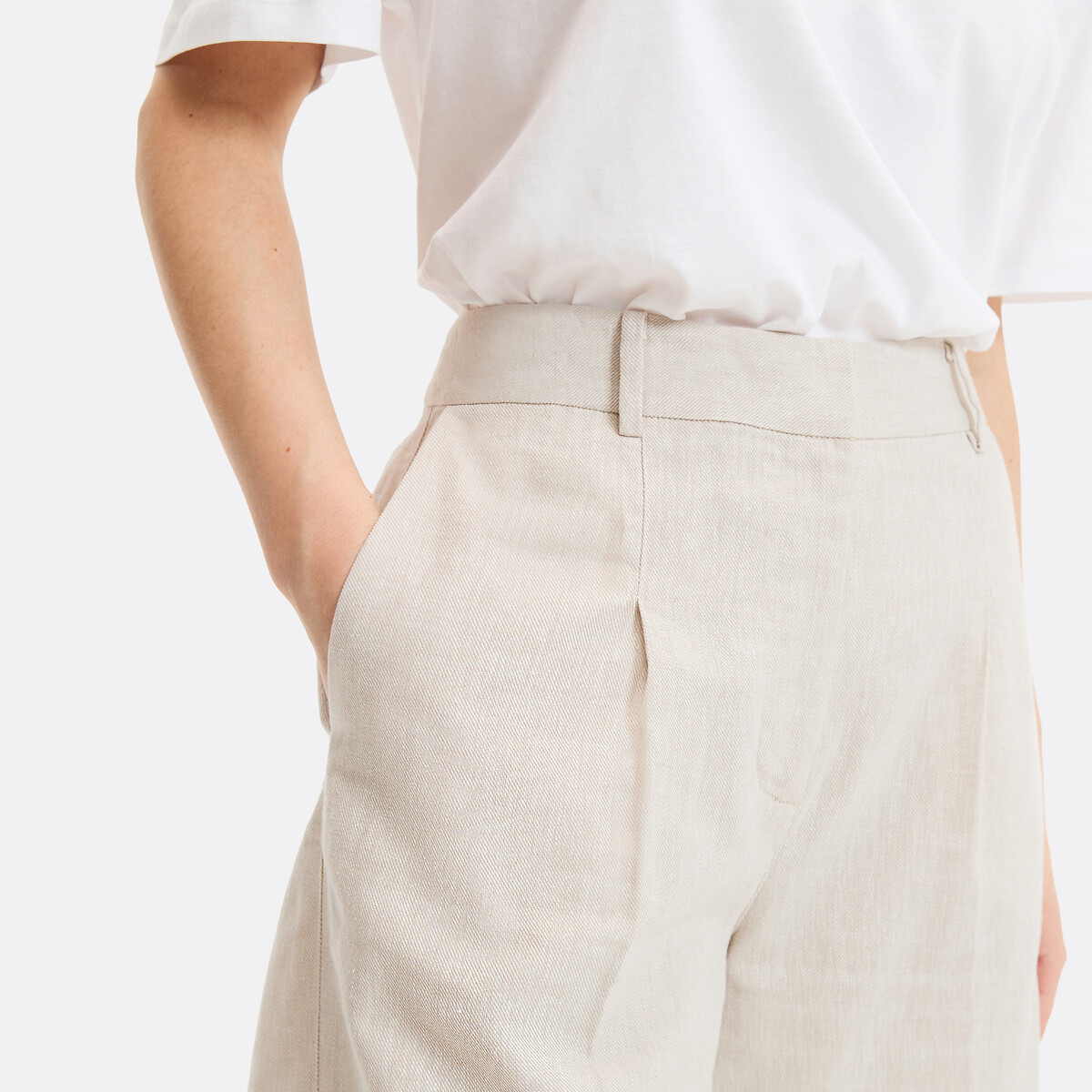 Bermuda in lino e cotone con pinces beige, LA REDOUTE COLLECTIONS