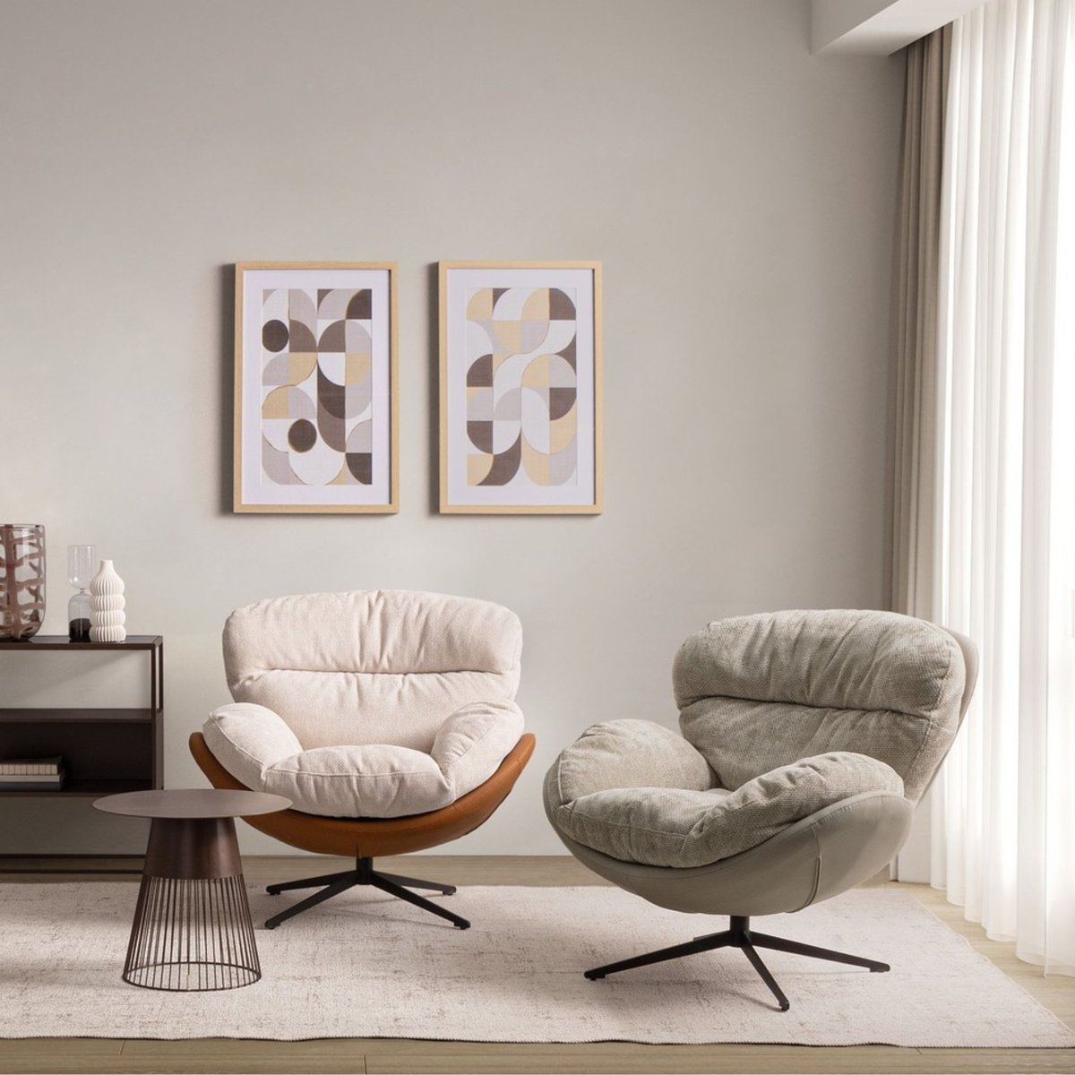 Fauteuil relax pivotant tissu/simili écru/cognac - NINO beige, HELLIN, DEPUIS 1862