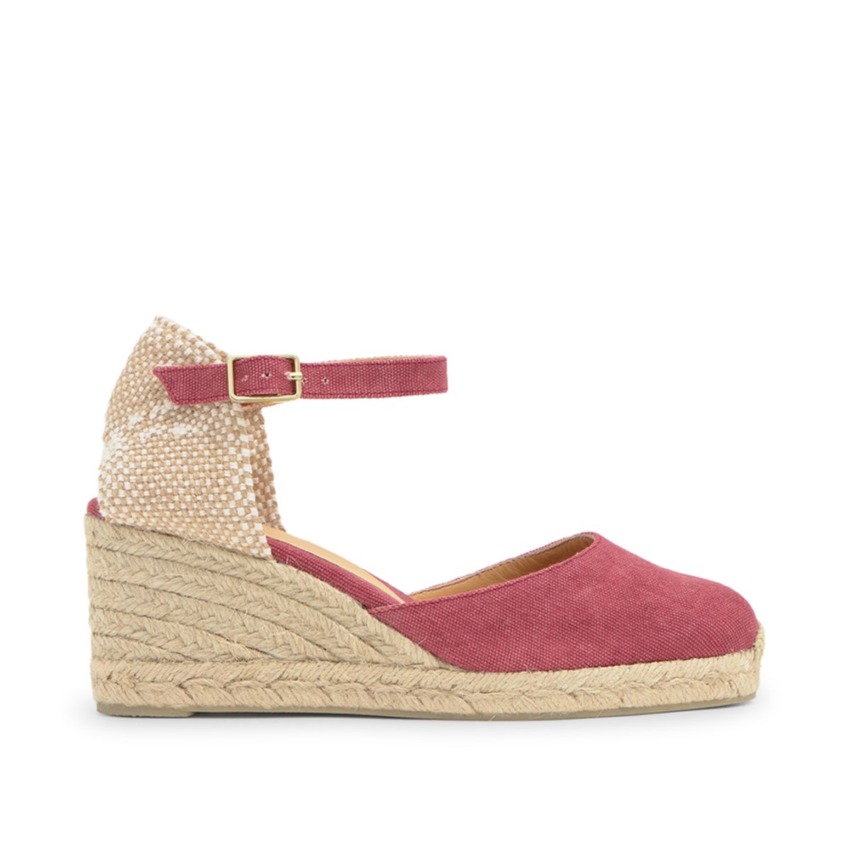 Espadrilles compensées à bride cheville et talon tressé CAROL PLATFORM bordeaux, CASTANER