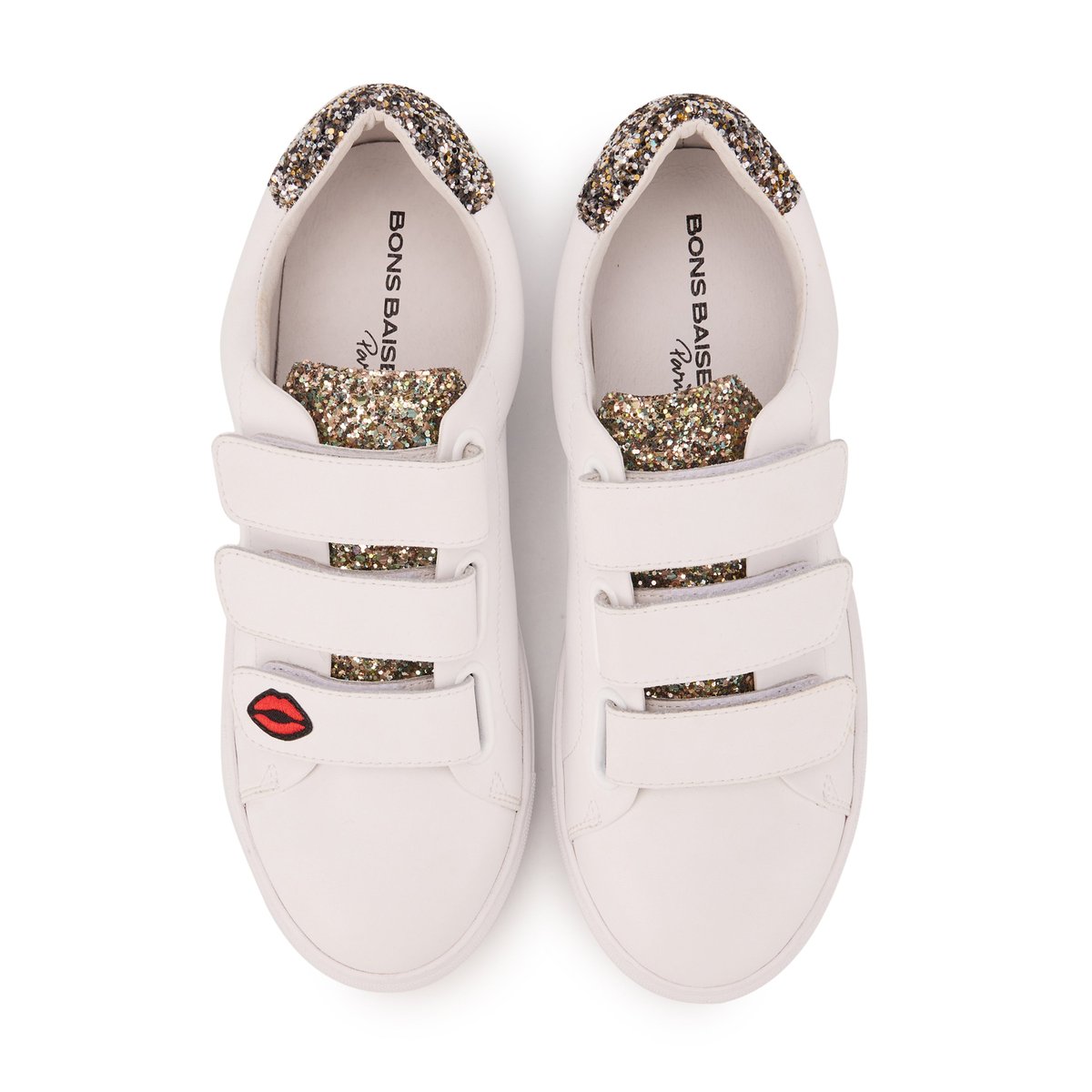 Baskets En Cuir Edith Glitters blanc, BONS BAISERS