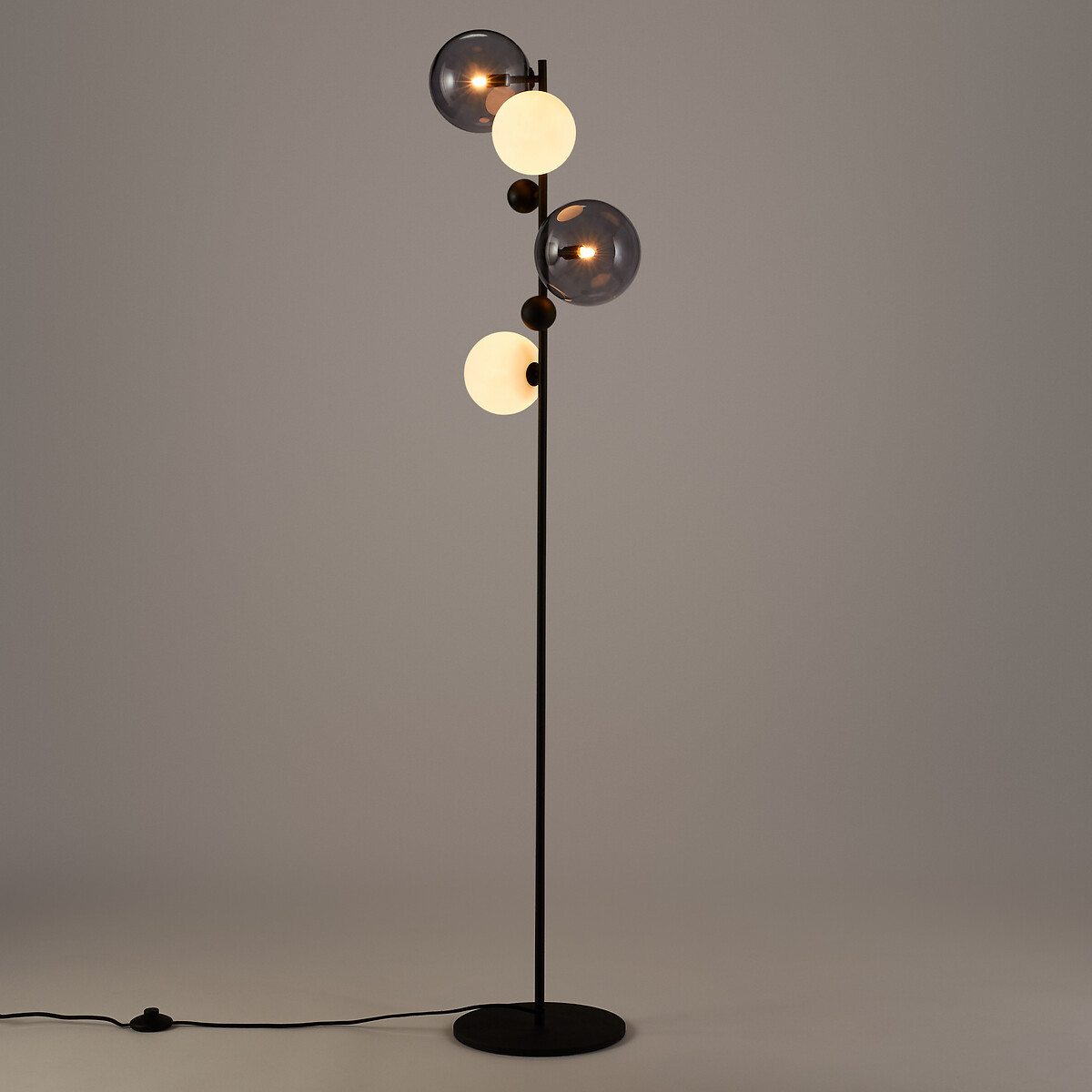 Lampadaire verre fumé et métal, Bullesco verre fumé, AM.PM
