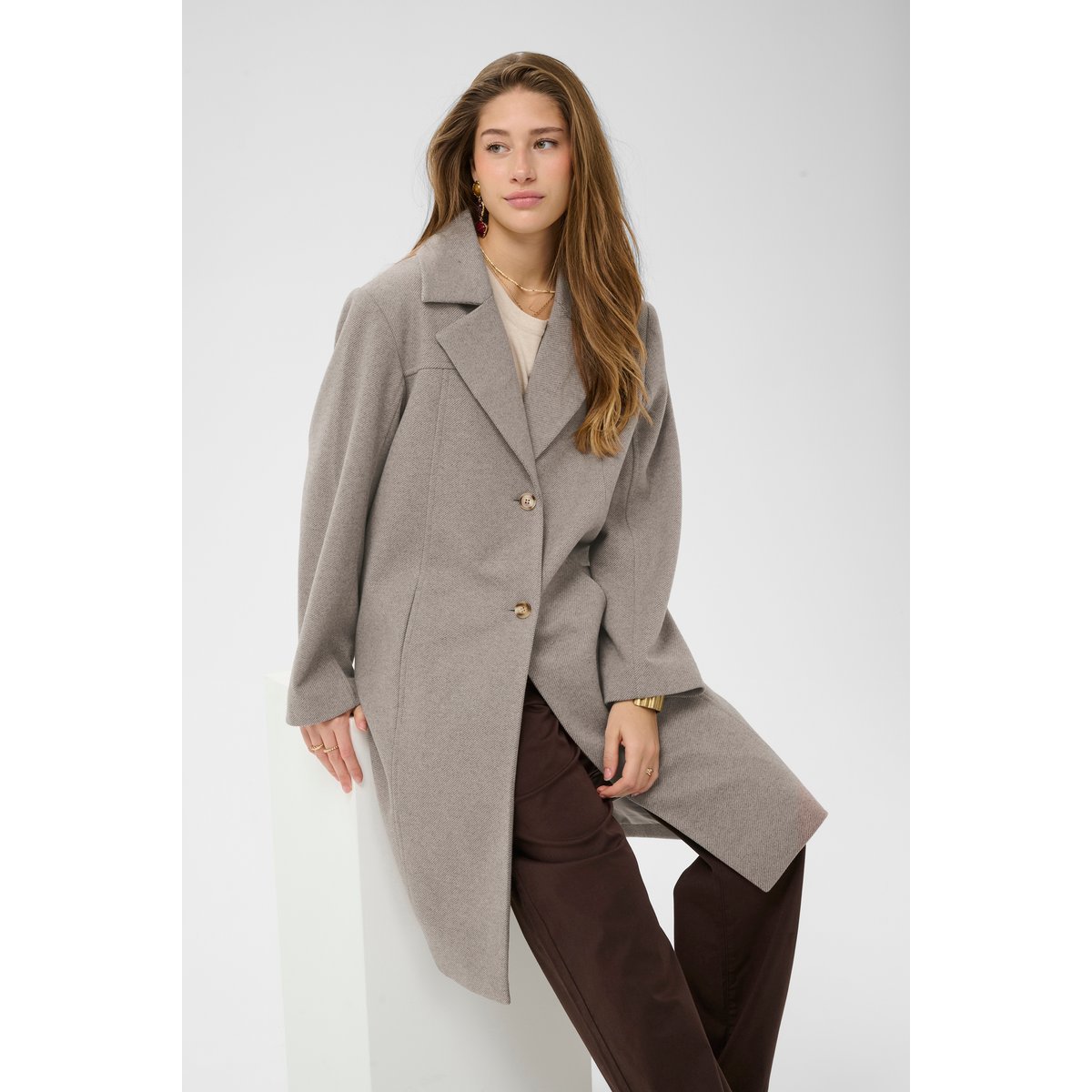 Manteau beige brown lentil melange, CREAM